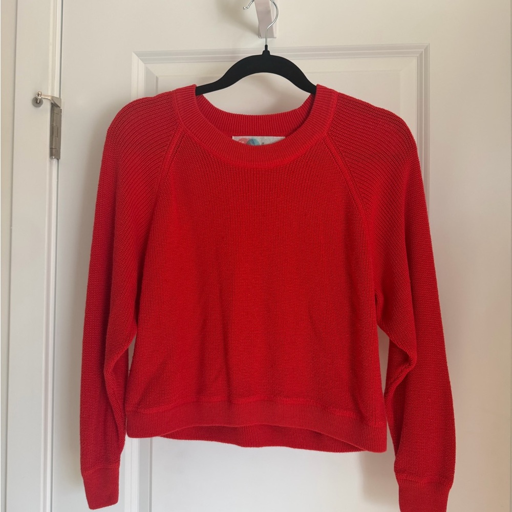 Free People Vibrant Red Crew Neck Sweater